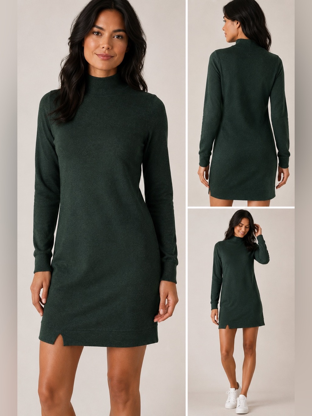 The Normal Brand Puremeso Mock Neck Dress Emerald Green Long Sleeve Size L NWT